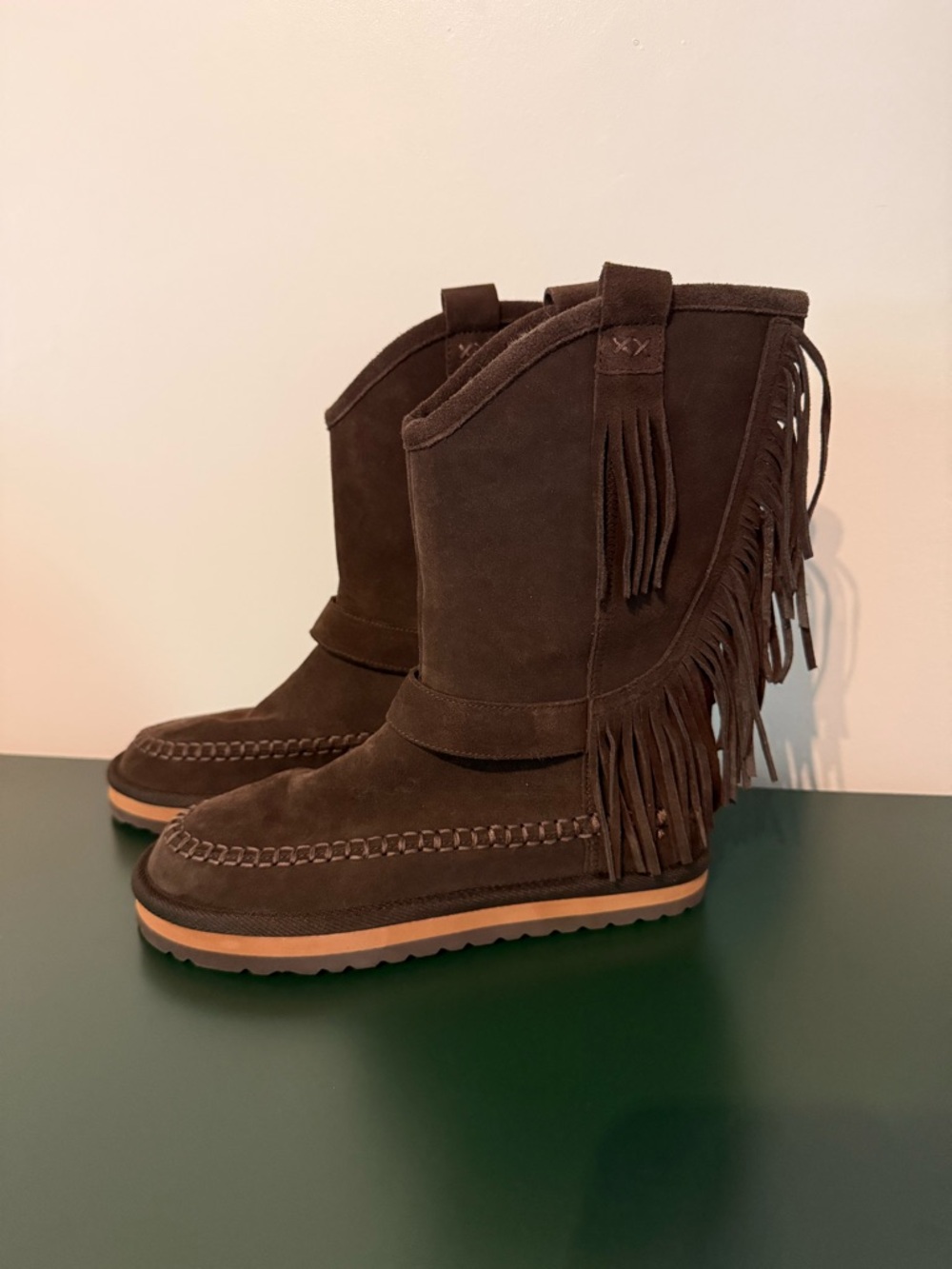 Free People Faye Fringe Pull On Boots Suede Western Size 6 NWT Boho Mid Calf